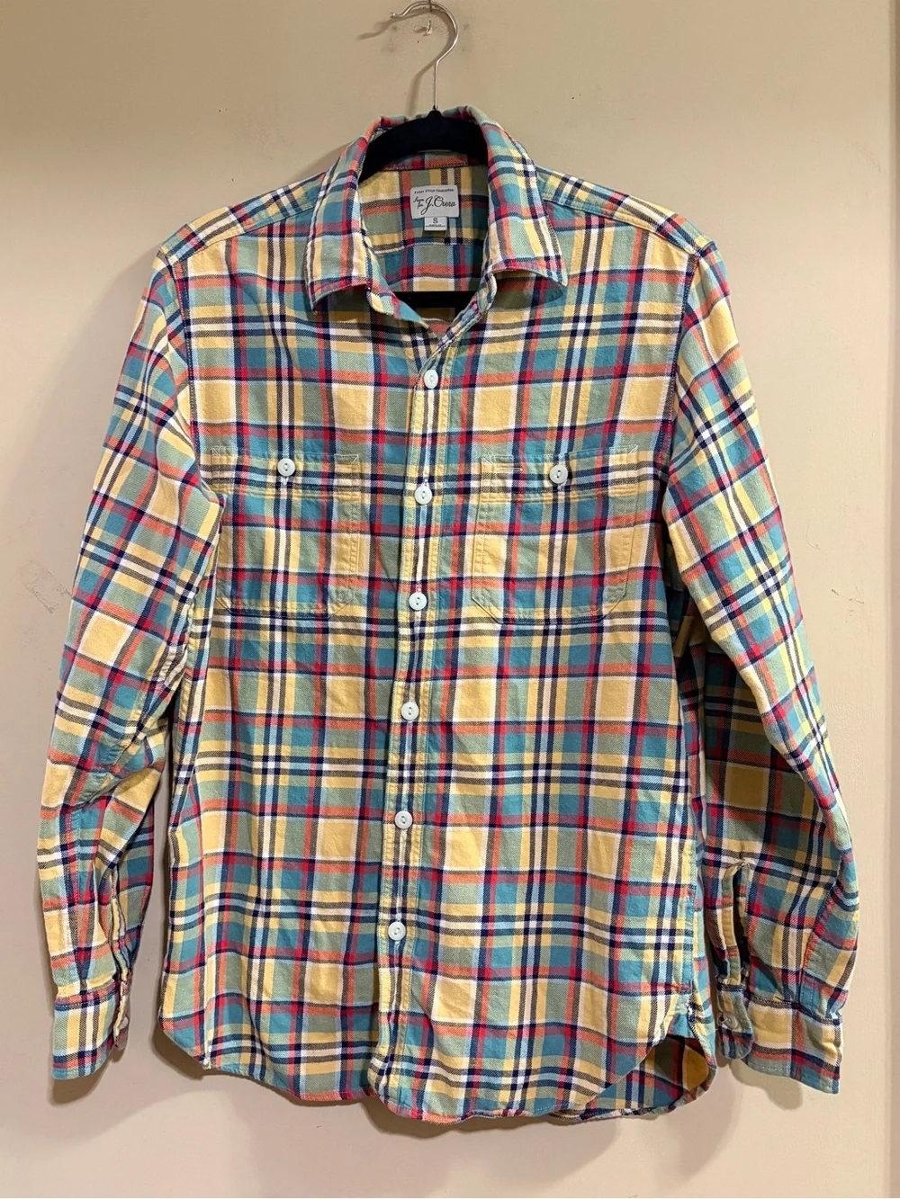 J. Crew Plaid Button-Down Shirt in Yellow, Teal & Red Small